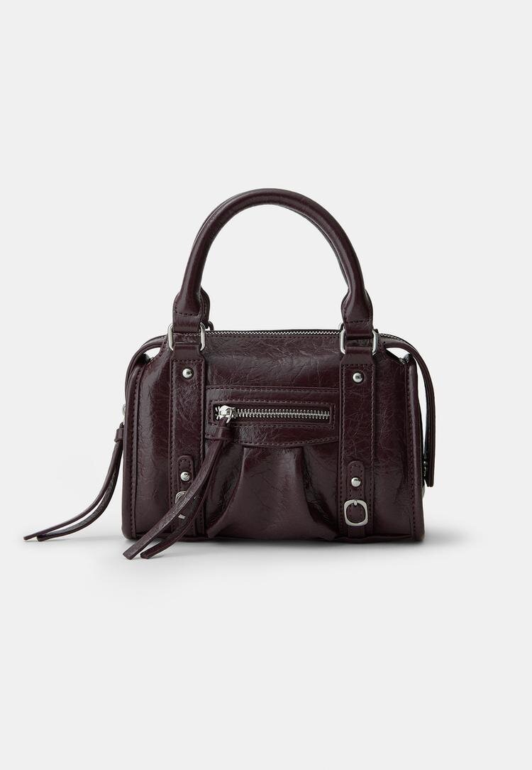 Stradivarius Geantă Bowling Crossbody Cu Fermoar Maro Deschis Os