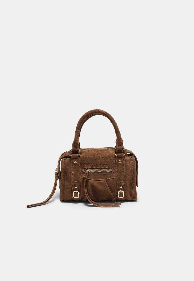 Stradivarius Geantă Bowling Crossbody Cu Fermoar Maro Os