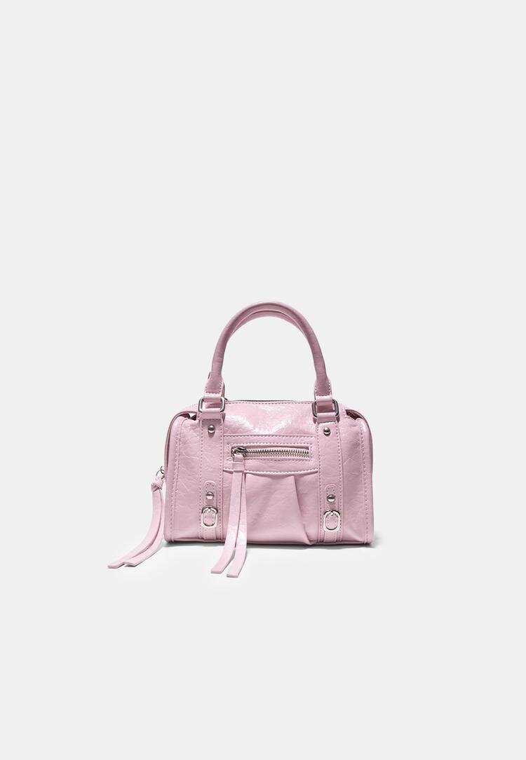 Stradivarius Geantă Bowling Crossbody Cu Fermoar Roz Pastel Os