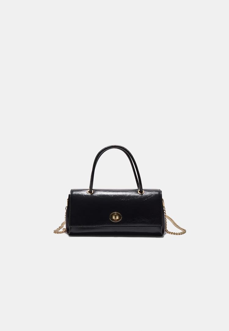 Stradivarius Geantă City Crossbody Din Piele Întoarsă Cu Două Toarte Negru Os
