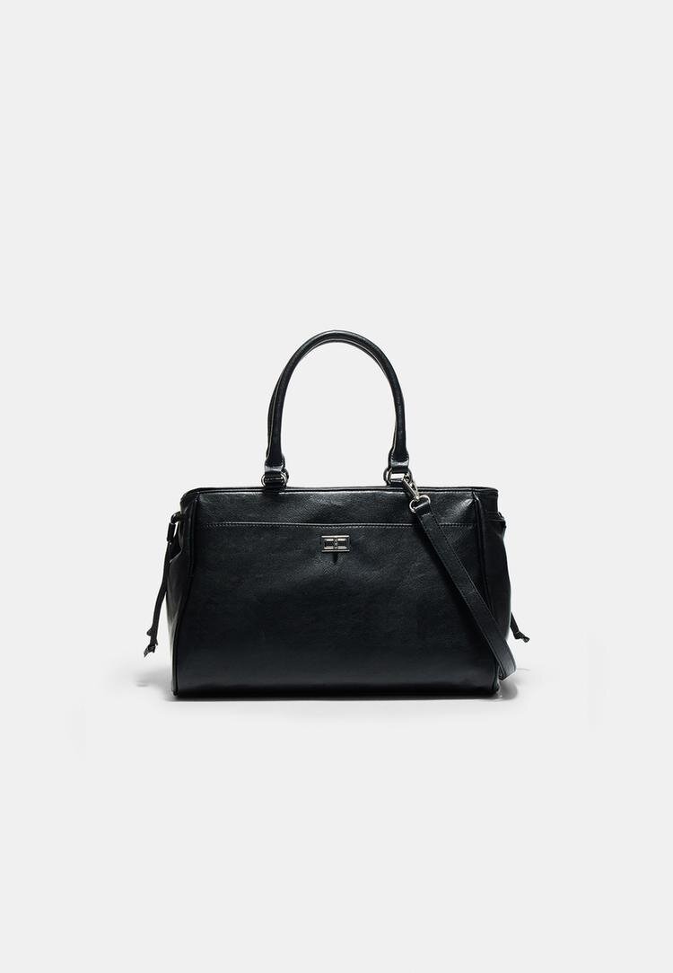 Stradivarius Geantă City Cu Clapă Negru Os