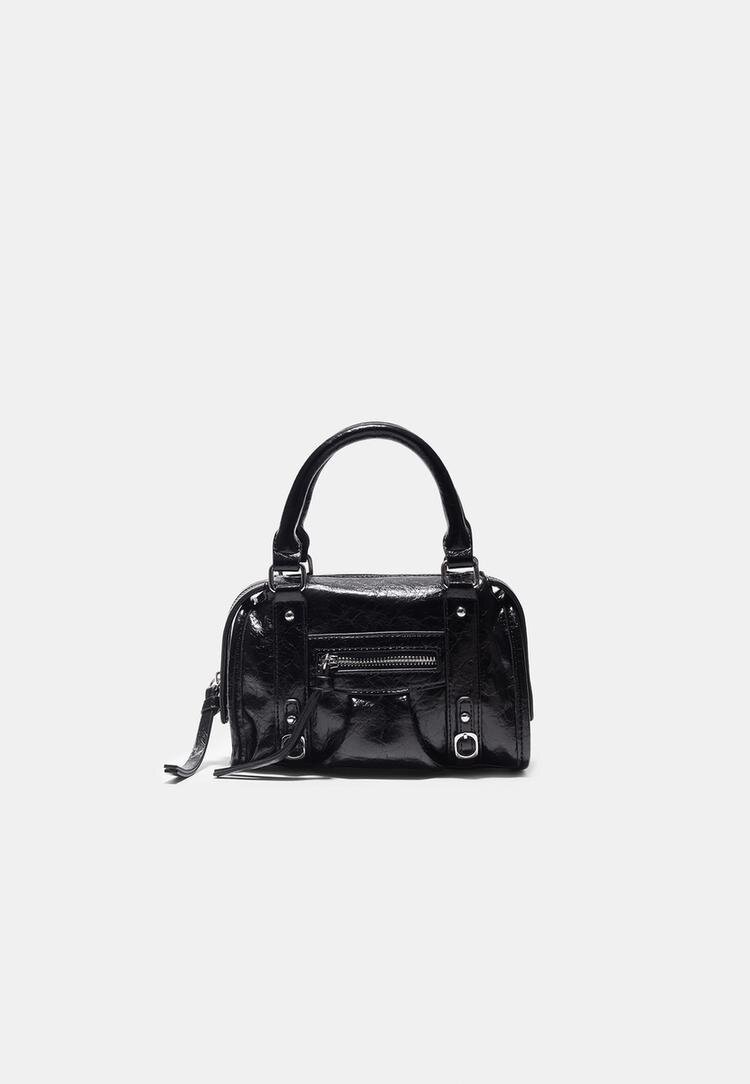 Stradivarius Geantă Crossbody Bowling Imitație De Piele Negru Os