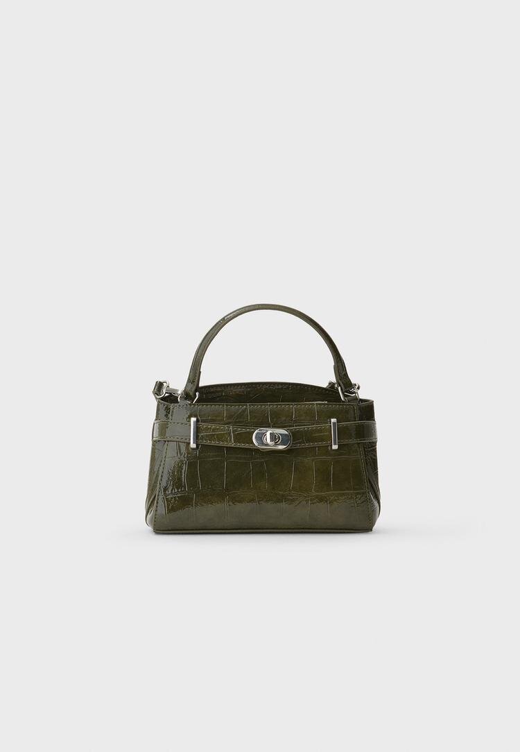 Stradivarius Geantă Crossbody City Cu Aspect De Piele De Crocodil Kaki Os