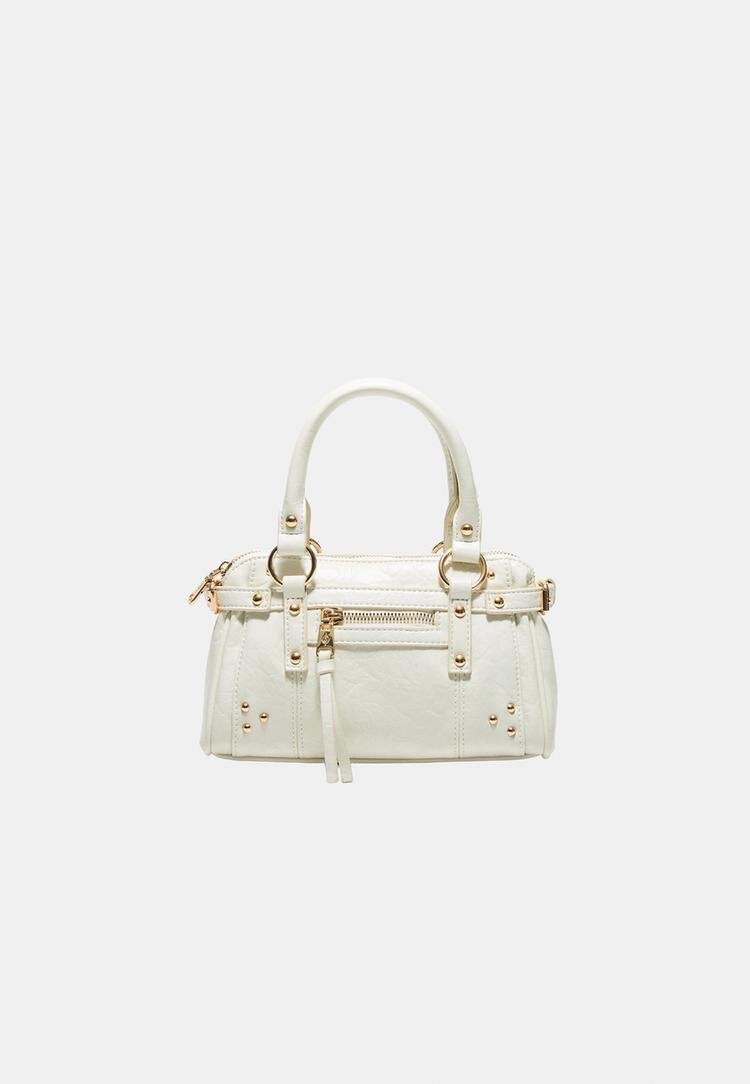 Stradivarius Geantă Crossbody Cu Buzunar Și Ținte Ecru Os