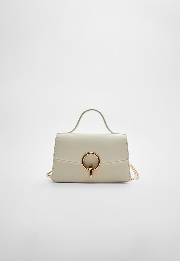 Stradivarius Geantă Crossbody Cu Închidere Rotundă Alb Os
