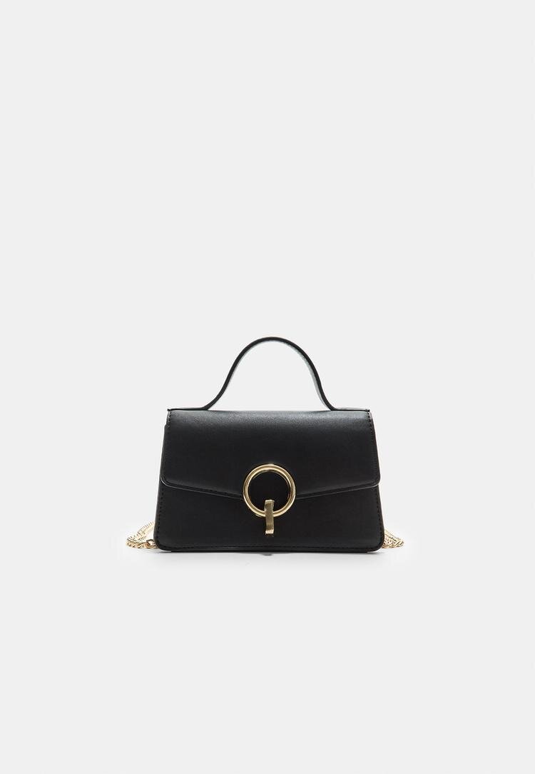 Stradivarius Geantă Crossbody Cu Închidere Rotundă Negru Os