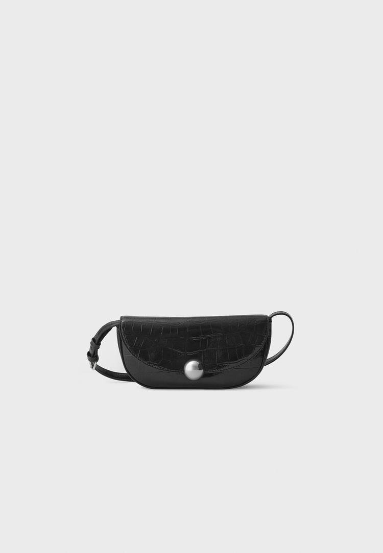 Stradivarius Geantă Crossbody Cu Închidere Semisferică Negru Os