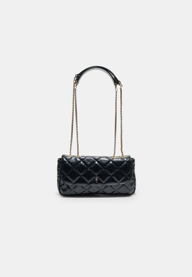 Stradivarius Geantă Crossbody Matlasată Cu Lanț Negru Os