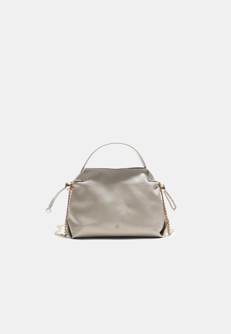 Stradivarius Geantă Crossbody Mică Cu Fronseu Ecru Os
