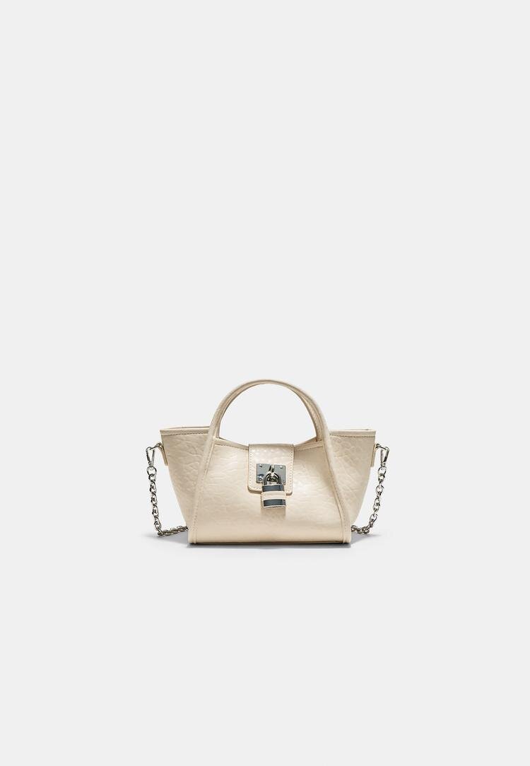 Stradivarius Geantă Crossbody Mini Cu Detaliu Lacăt Ecru Os