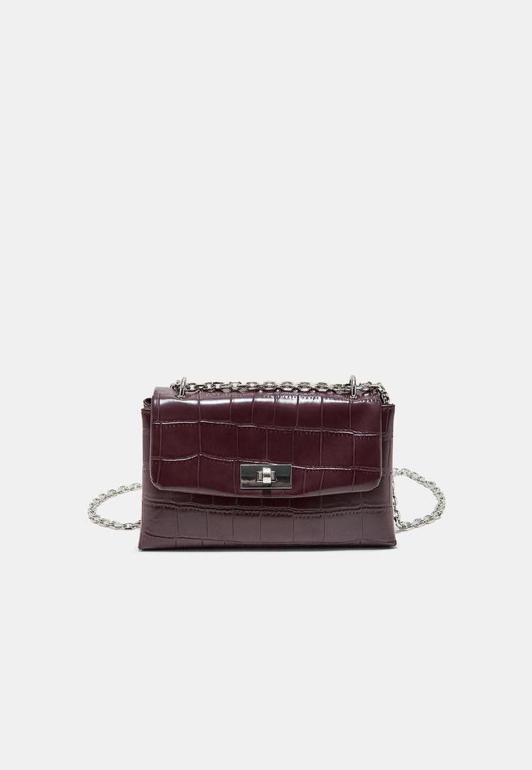 Stradivarius Geantă Crossbody Rigidă Cu Efect De Crocodil Grena Os