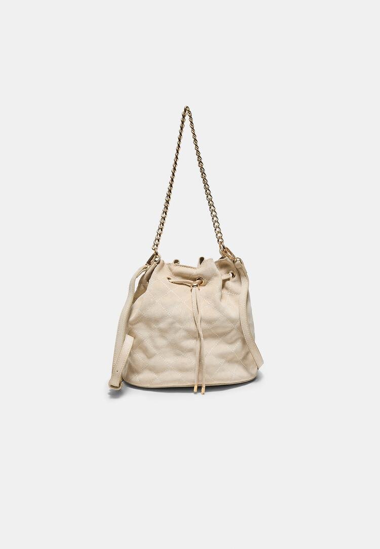 Stradivarius Geantă Crossbody Tip Sac Matlasată Ecru Os