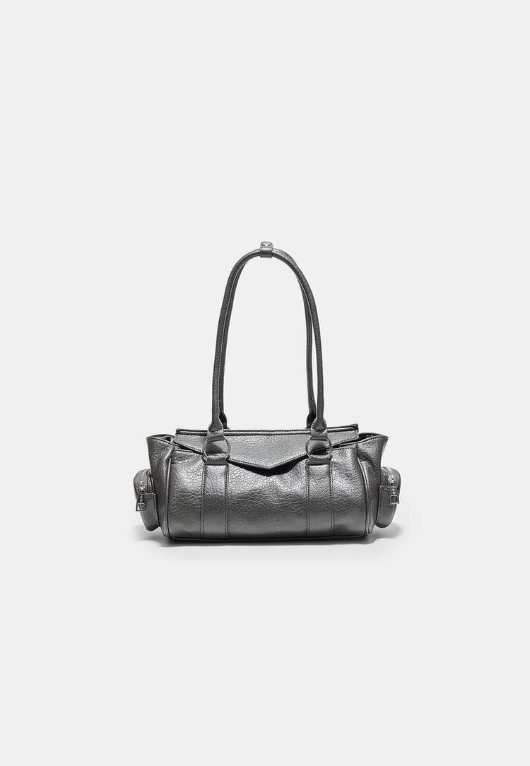 Stradivarius Geantă De Umăr Alungită Cu Buzunare Gri Închis Os