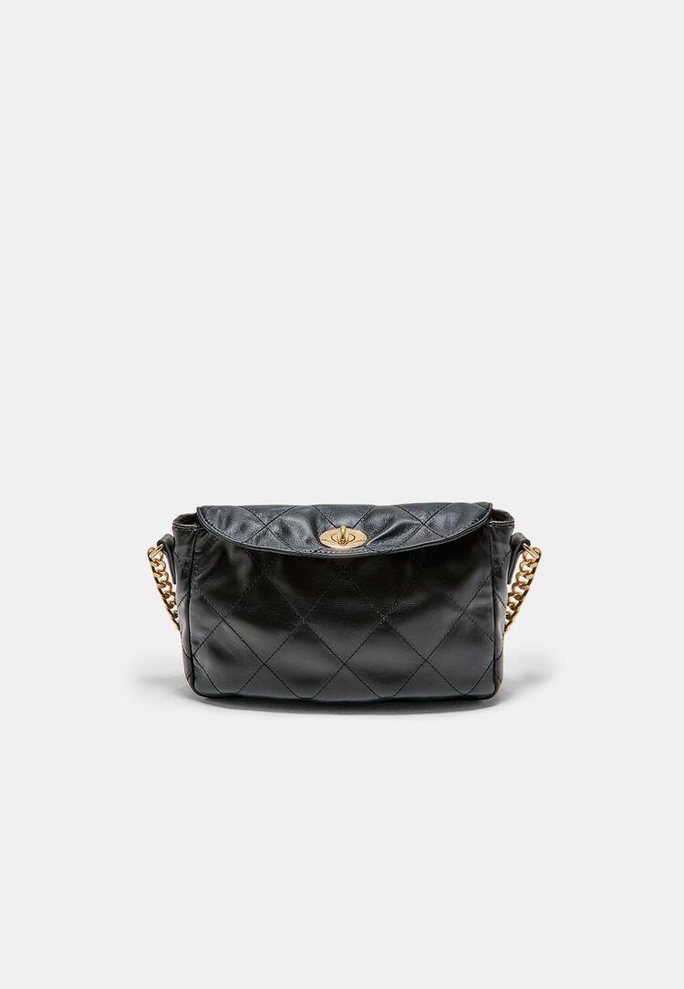 Stradivarius Geantă De Umăr Matlasată Cu Lanț Negru Os