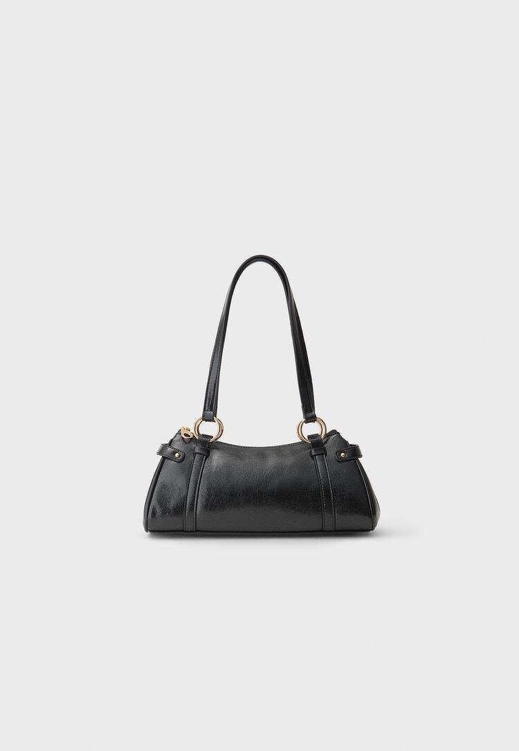 Stradivarius Geantă De Umăr Retro Negru Os