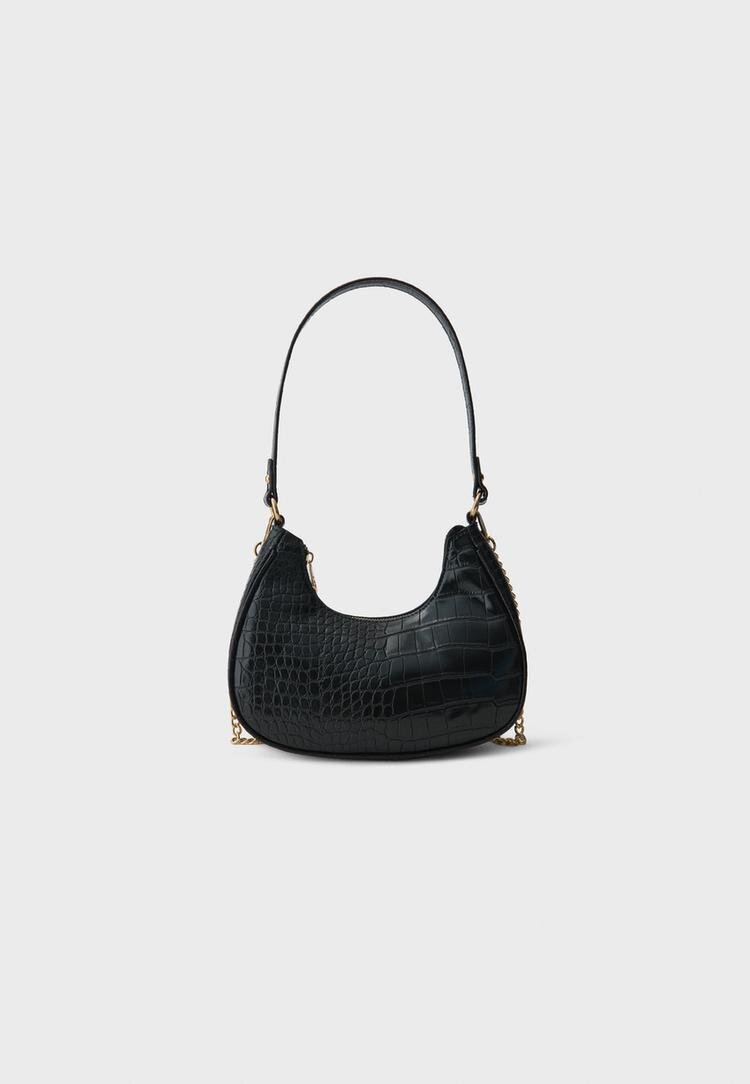 Stradivarius Geantă De Umăr Semi-Lună Negru Os