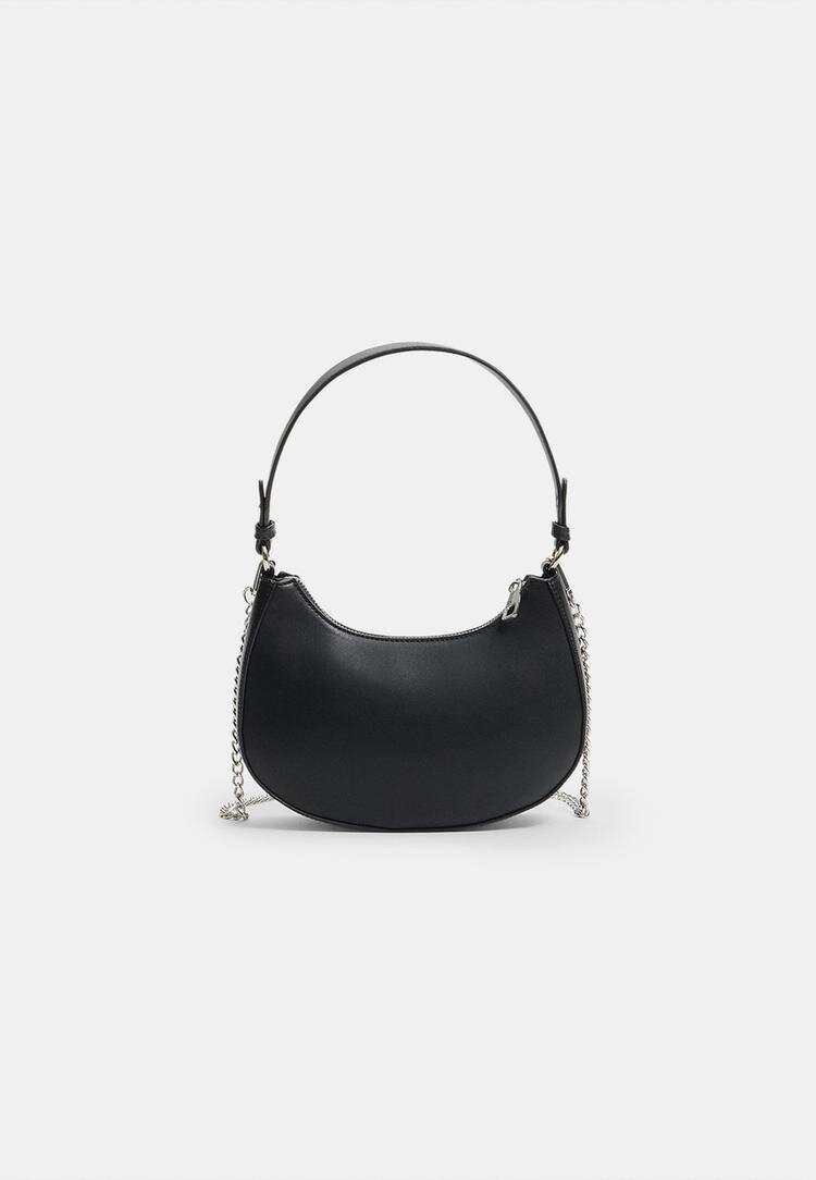 Stradivarius Geantă De Umăr Semilună Cu Lanț Negru Os