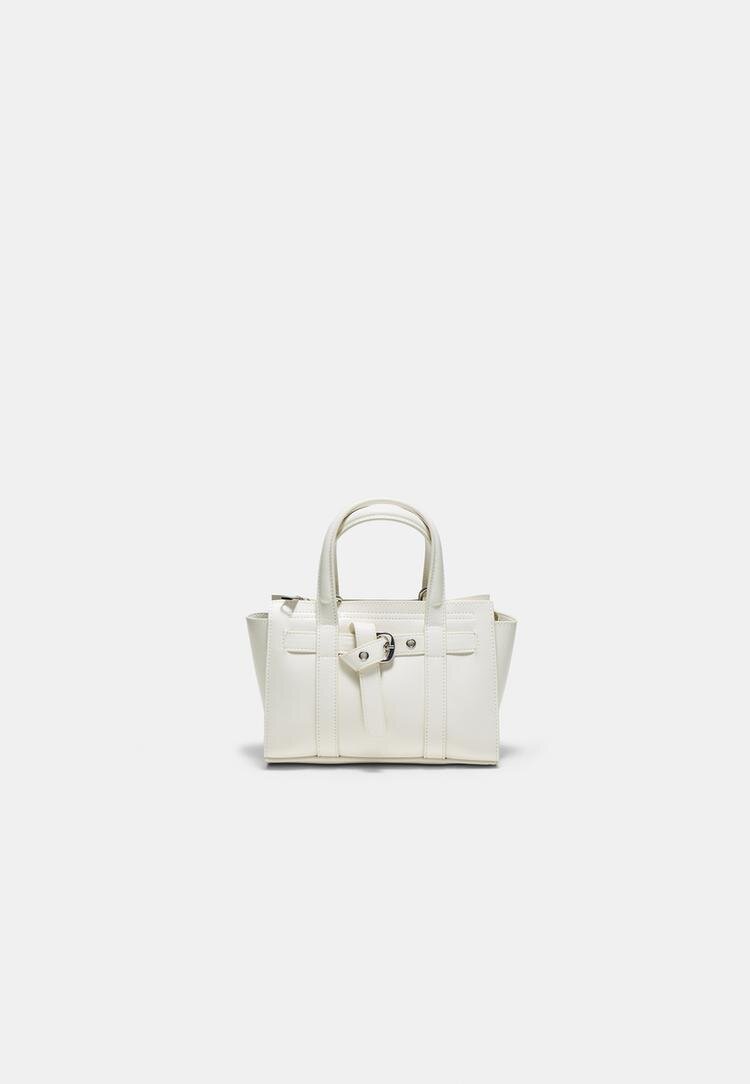 Stradivarius Geantă Mini Tote Cu Cataramă Ecru Os