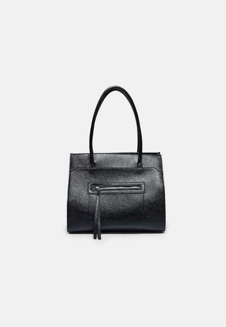 Stradivarius Geantă Shopper Cu Buzunar Negru Os