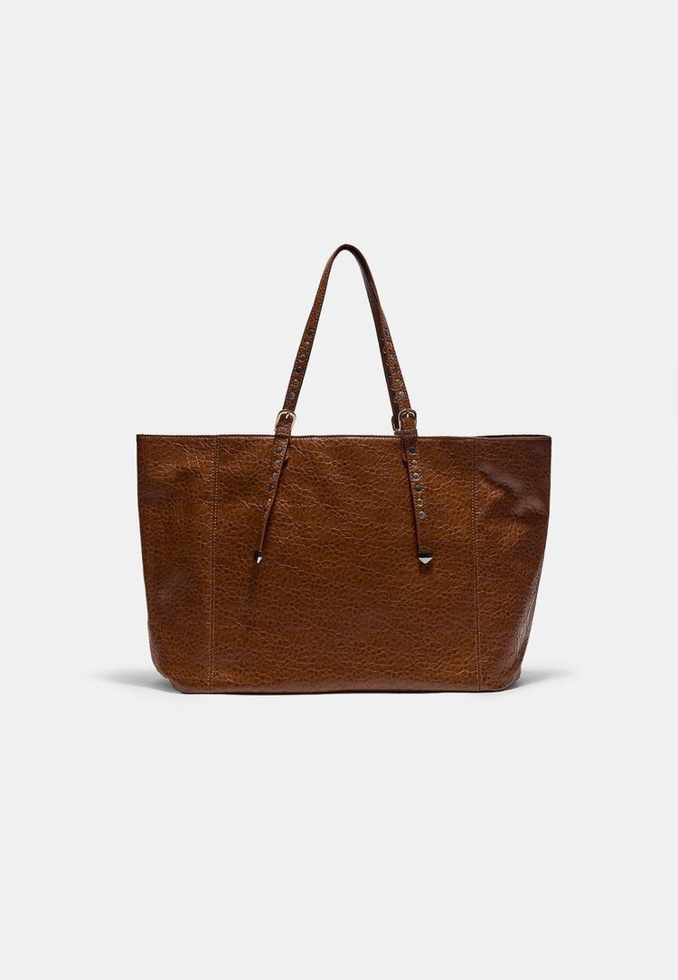 Stradivarius Geantă Shopper Cu Mânere Cu Ținte Bej Deschis Os