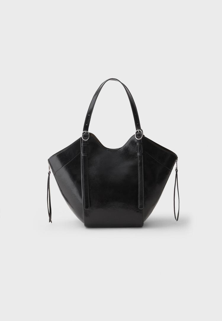 Stradivarius Geantă Shopper De Umăr Cu Catarame Negru Os