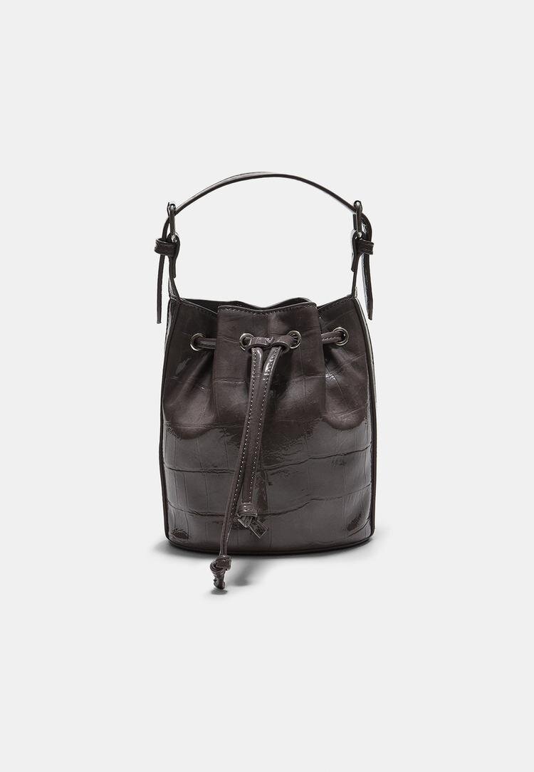 Stradivarius Geantă Tip Bombonieră Cu Efect De Piele De Crocodil Gri Închis Os