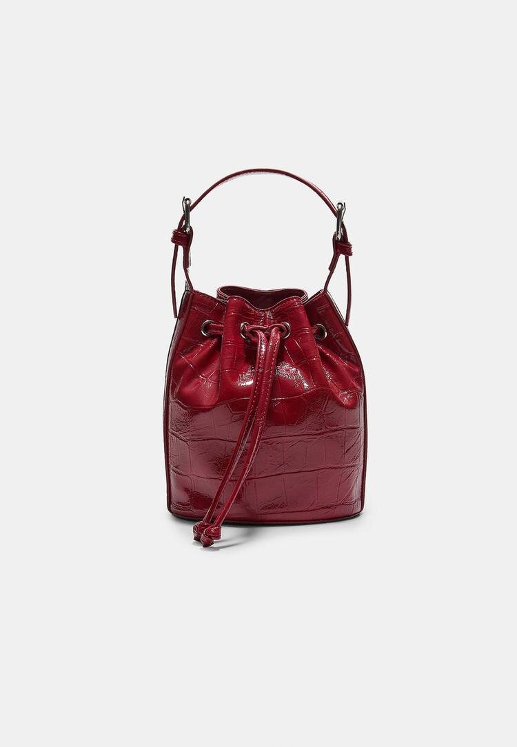 Stradivarius Geantă Tip Sac Cu Aspect Piele De Crocodil Roșu Os