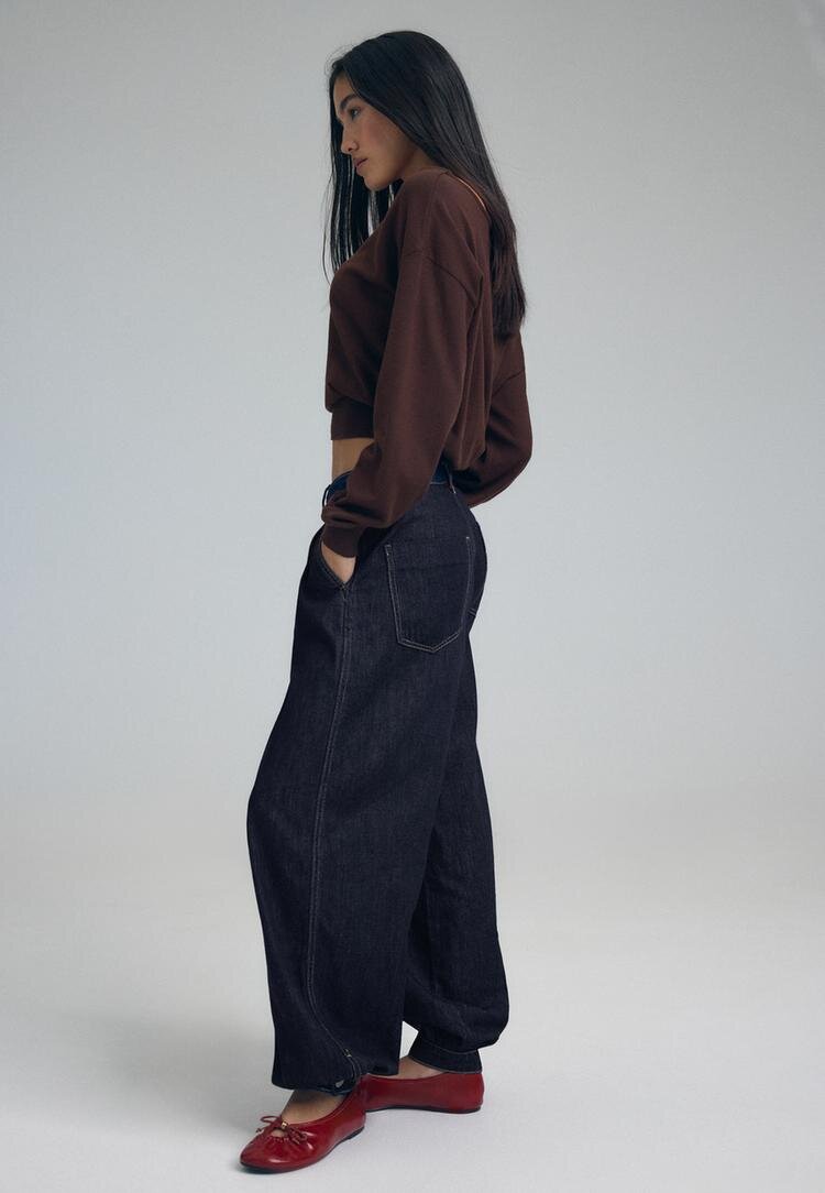 Stradivarius Jeans Balloon Fit Efect Prespălat Denim Descleiat 42