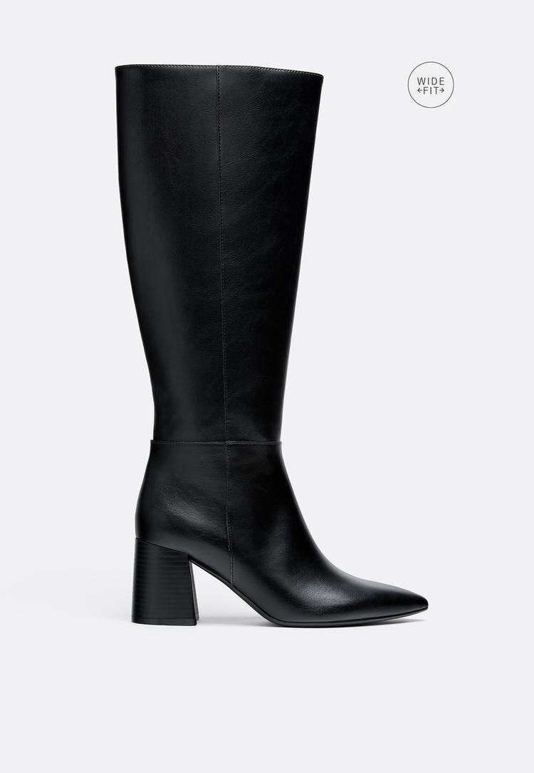 Stradivarius Largi. Cizme Înalte Cu Toc Negru 37