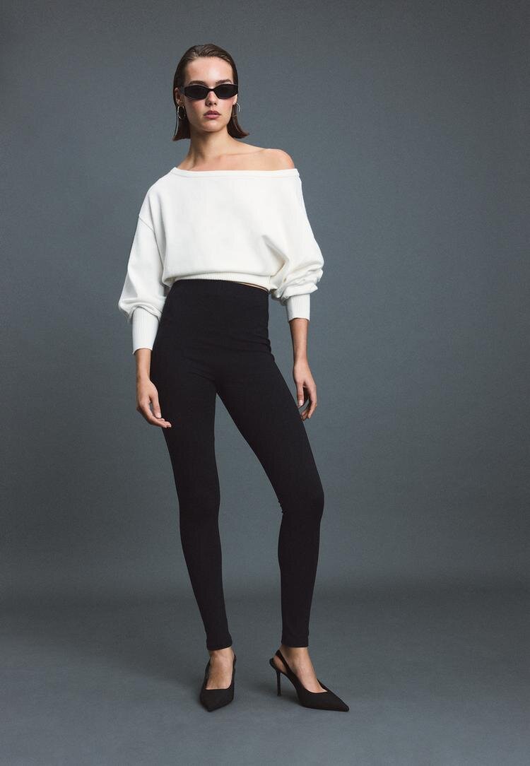 Stradivarius Leggings Din Tricot Negru S
