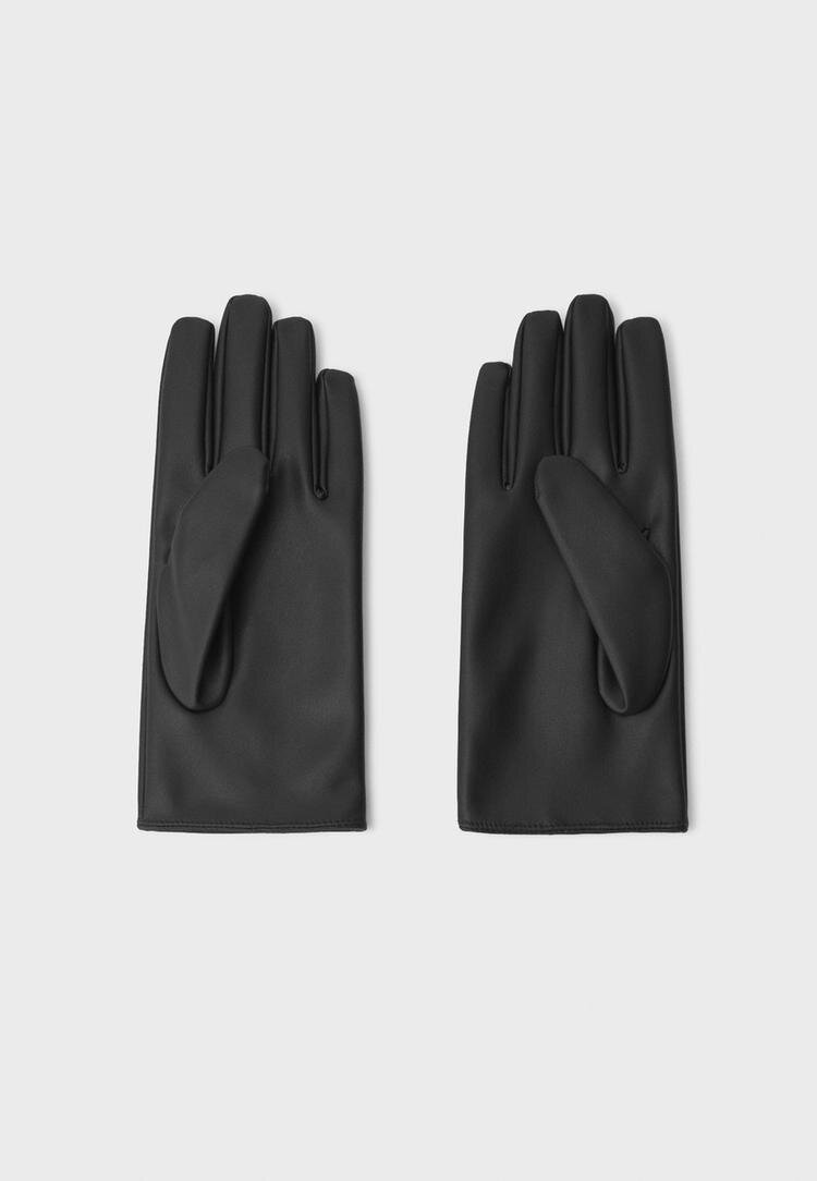 Stradivarius Mănuși De Bază Din Imitație De Piele Negru Os