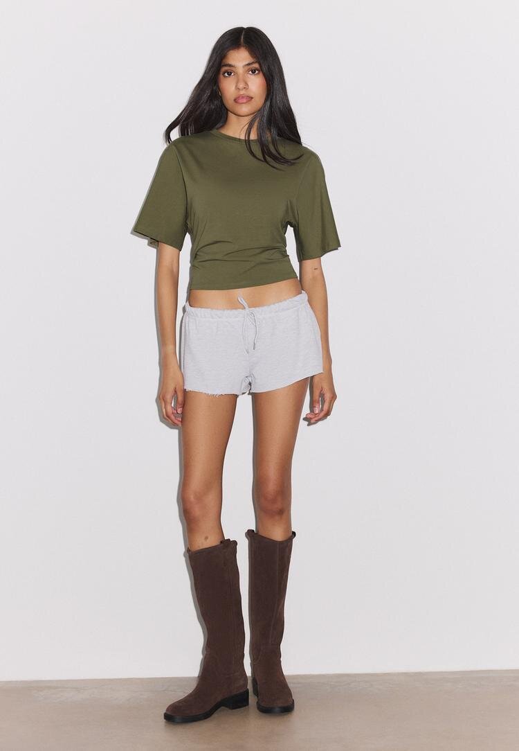 Stradivarius Mini Pantaloni Scurți Din Felpa Gris Amestec S