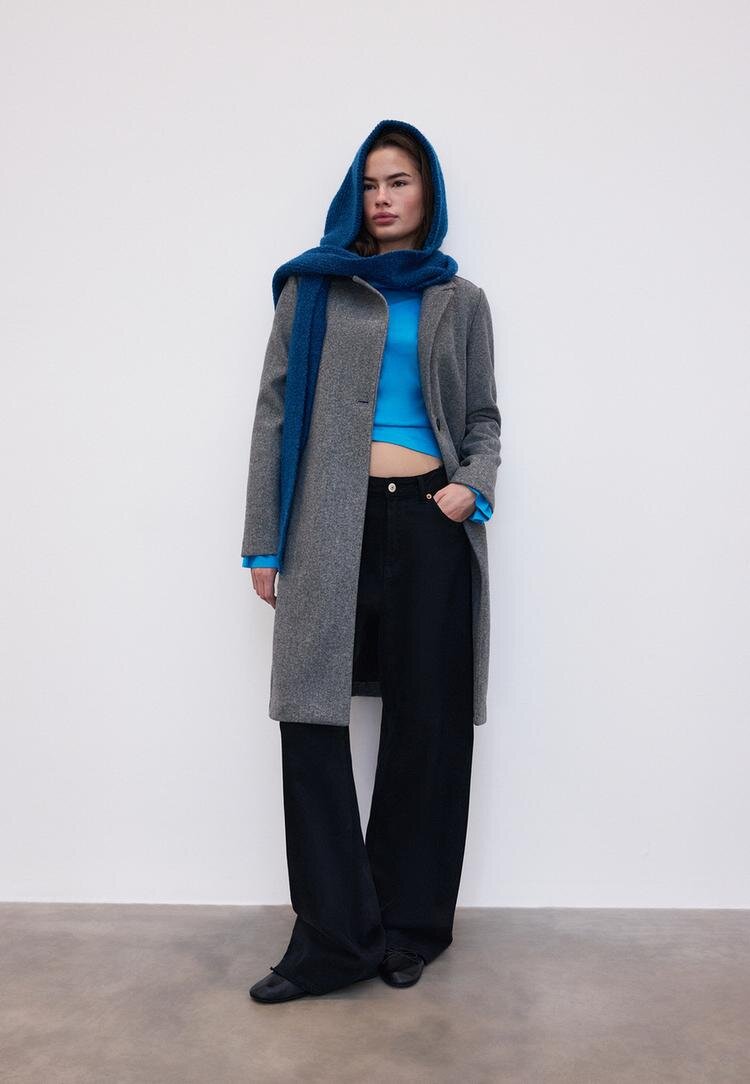 Stradivarius Palton Basic Moale La Atingere Gri Marengo S