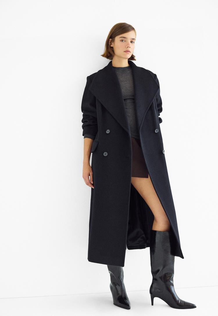 Stradivarius Palton Lung Din Stofă Bleumarin S