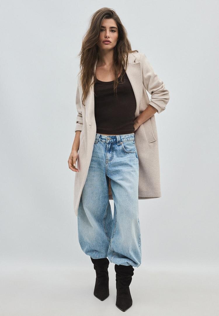 Stradivarius Palton Midi Din Tricot Ecru S