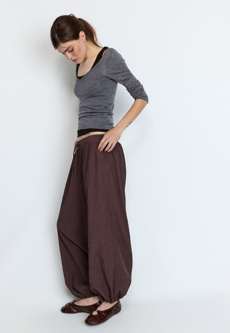 Stradivarius Pantaloni Balloon Fit În Carouri Bej Deschis S