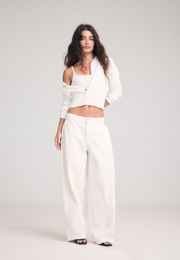 Stradivarius Pantaloni Barrel 100% Bumbac Vanilie 42