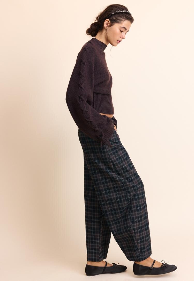 Stradivarius Pantaloni Barrel Eleganți În Carouri Negru 42