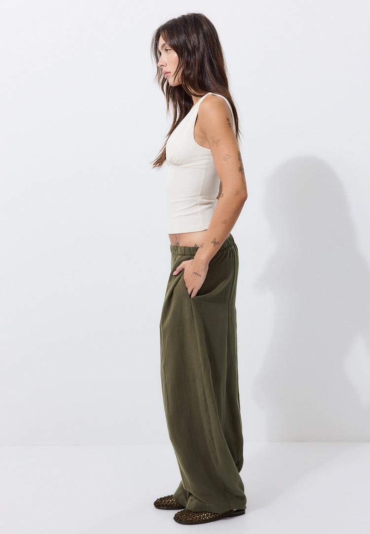 Stradivarius Pantaloni Barrel Tip Tencel Kaki Xl