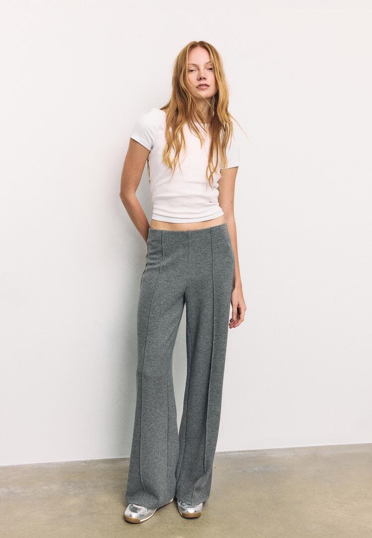 Stradivarius Pantaloni Cu Nervură Și Textură Fină Gri Închis Xs