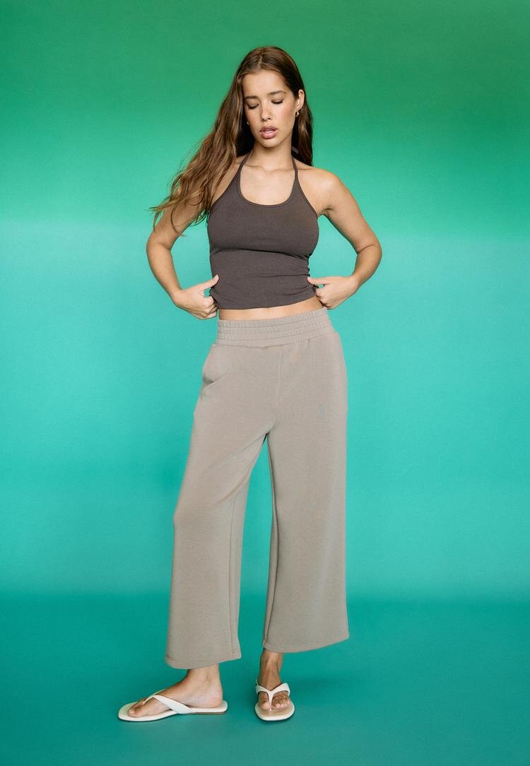 Stradivarius Pantaloni Culotte Fini La Atingere Albastru Spălat M