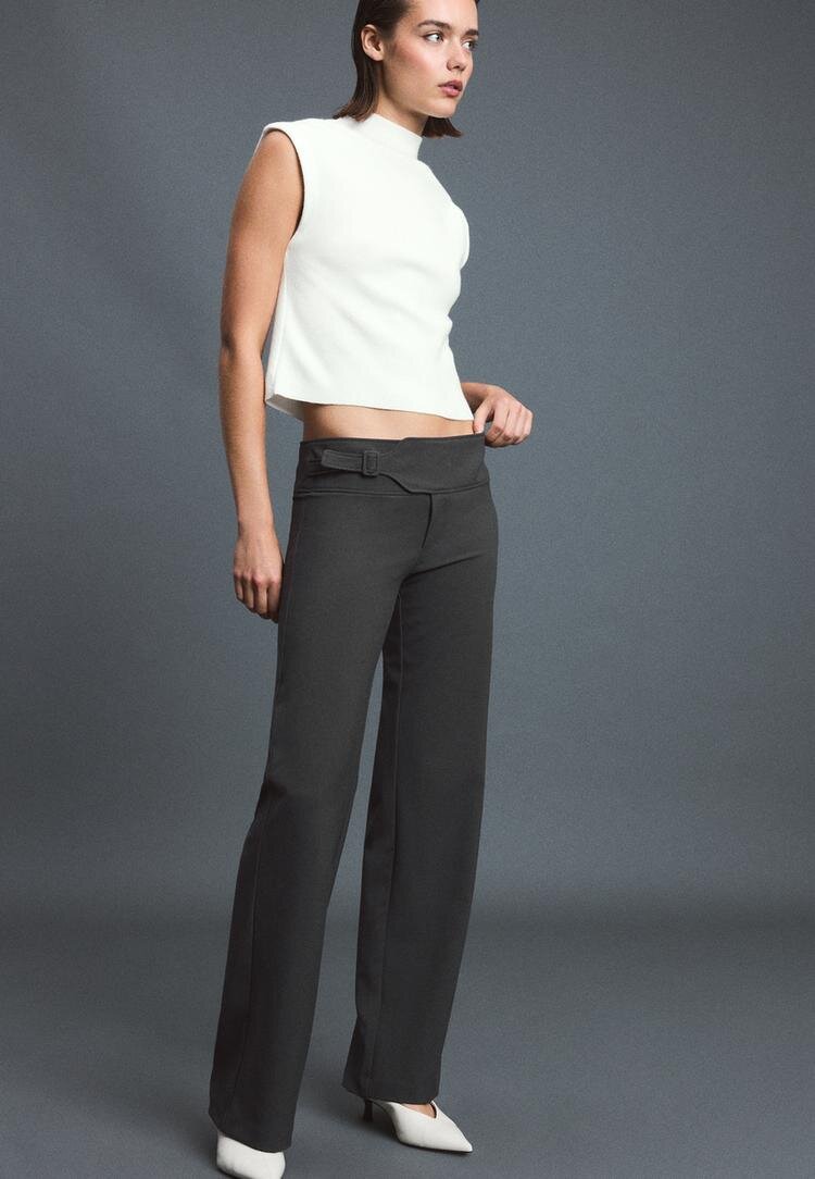 Stradivarius Pantaloni Drepți Cu Cataramă Gri 38
