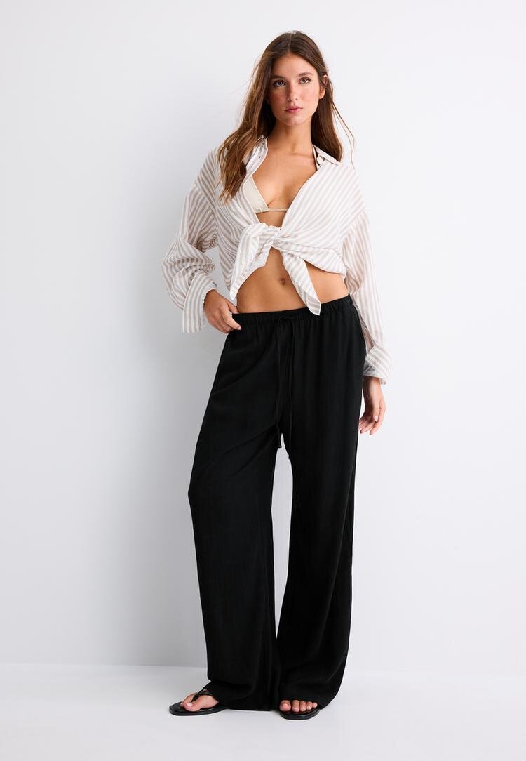 Stradivarius Pantaloni Drepți Cu Efect De In Negru S