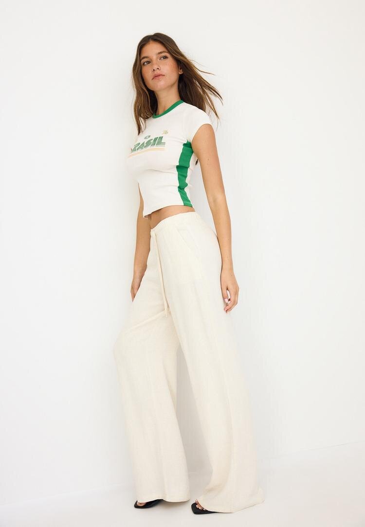 Stradivarius Pantaloni Drepți Cu Efect De In Piatră S