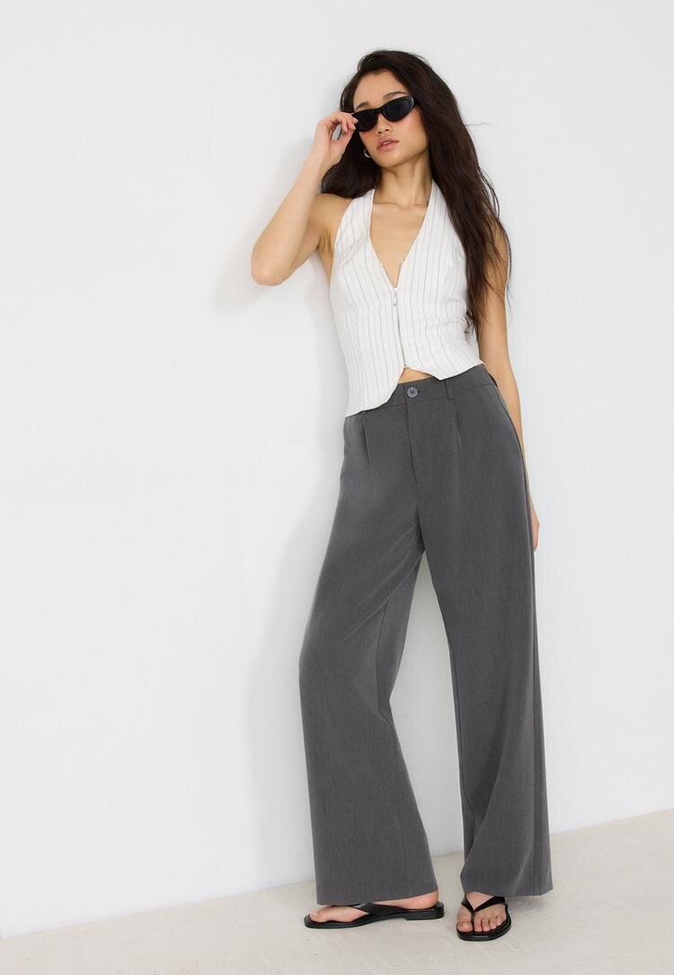 Stradivarius Pantaloni Drepți Eleganți Gri Închis 42