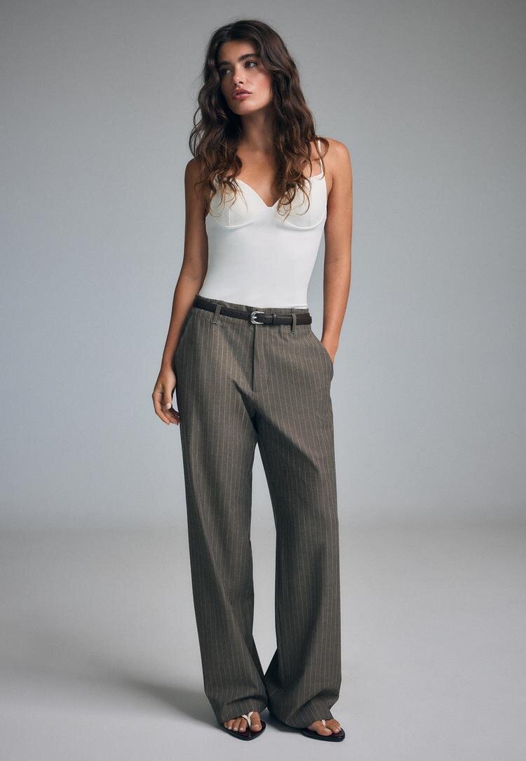 Stradivarius Pantaloni Drepți Fluizi Cu Dungi 0-458 32