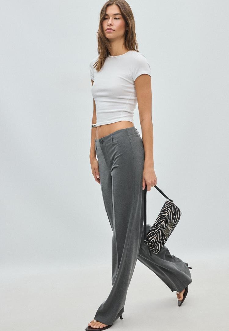 Stradivarius Pantaloni Eleganți Drepți Slim Gri Marengo 42