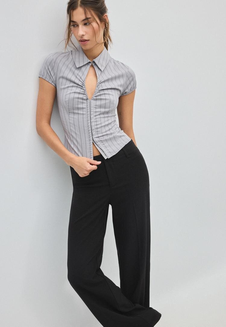 Stradivarius Pantaloni Eleganți Drepți Slim Negru 38