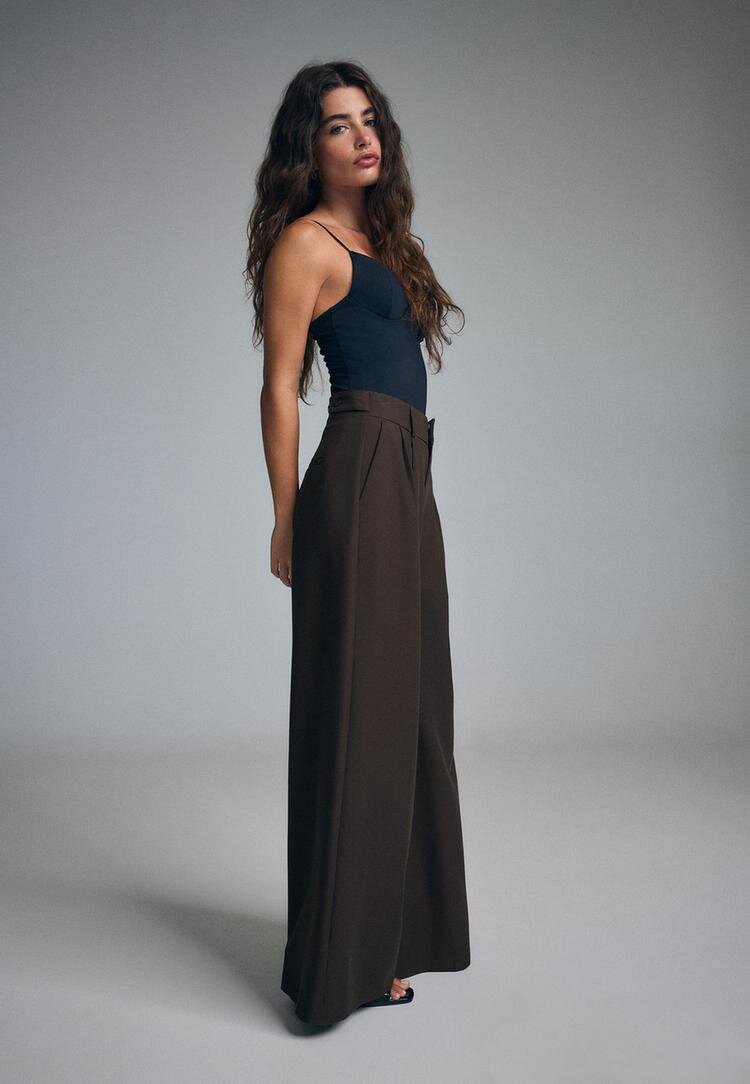 Stradivarius Pantaloni Eleganți Wide Cu Nasturi Reglabili Albastru Marin 34
