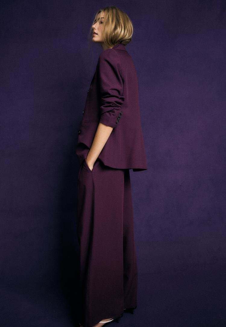 Stradivarius Pantaloni Eleganți Wide Leg Cu Nasturi Reglabili Purpuriu 34